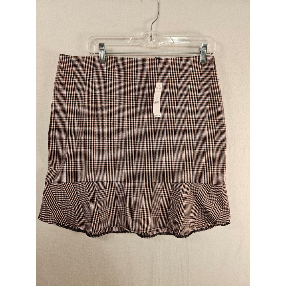 Plaid Mini Skirt with Ruffle Hem - Brown Check